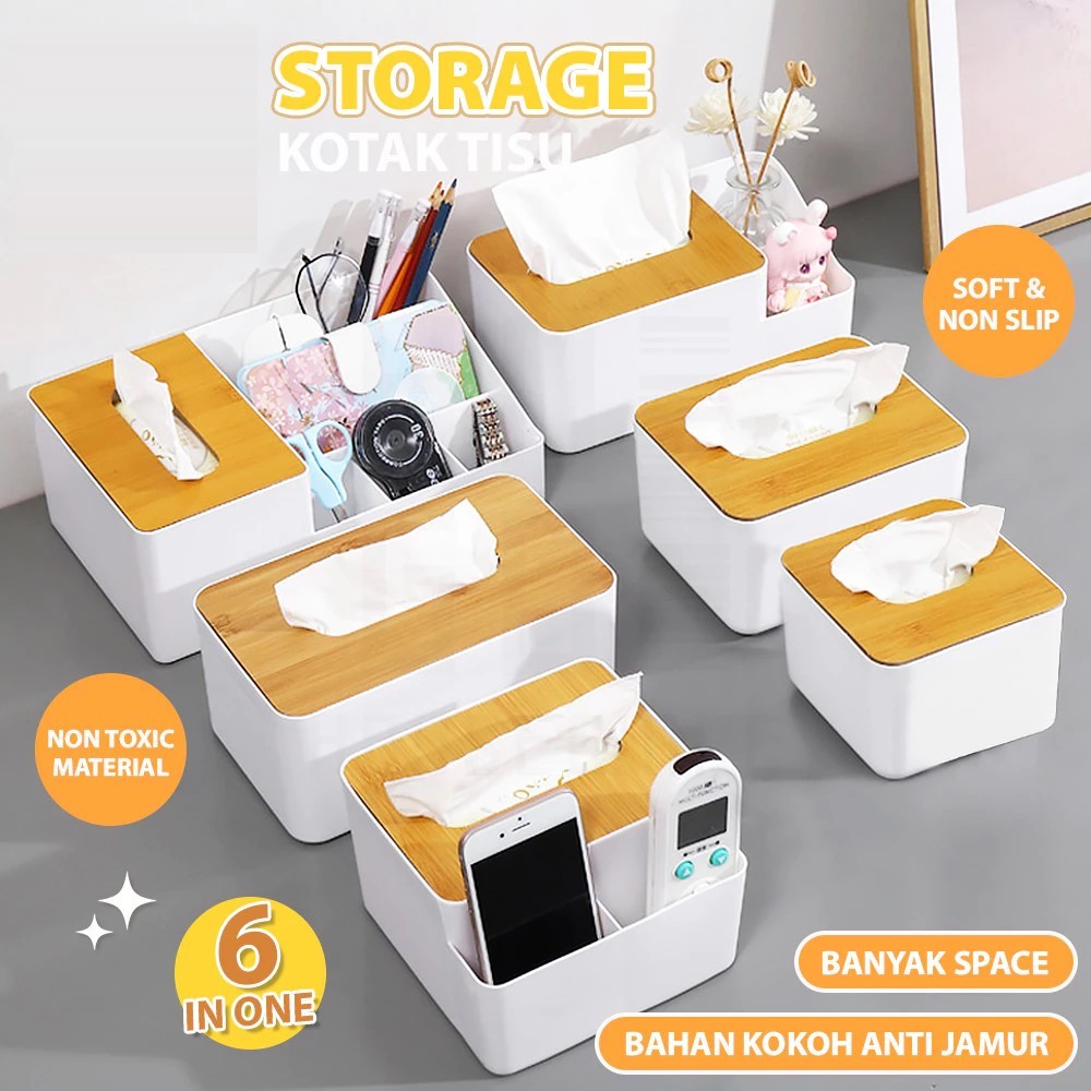 Tempat Penyimpanan Tissue Transparan Kotak Tisu Estetik Minimalis Tutup Kayu Premium Quality Hampers
