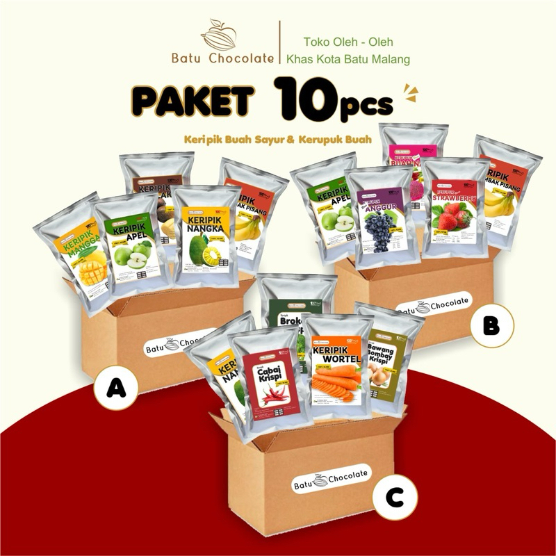 

Batu Chocolate Paket Oleh oleh - Paket 10 pcs Keripik Buah Dan Kerupuk Buah - Oleh oleh Khas Malang Batu