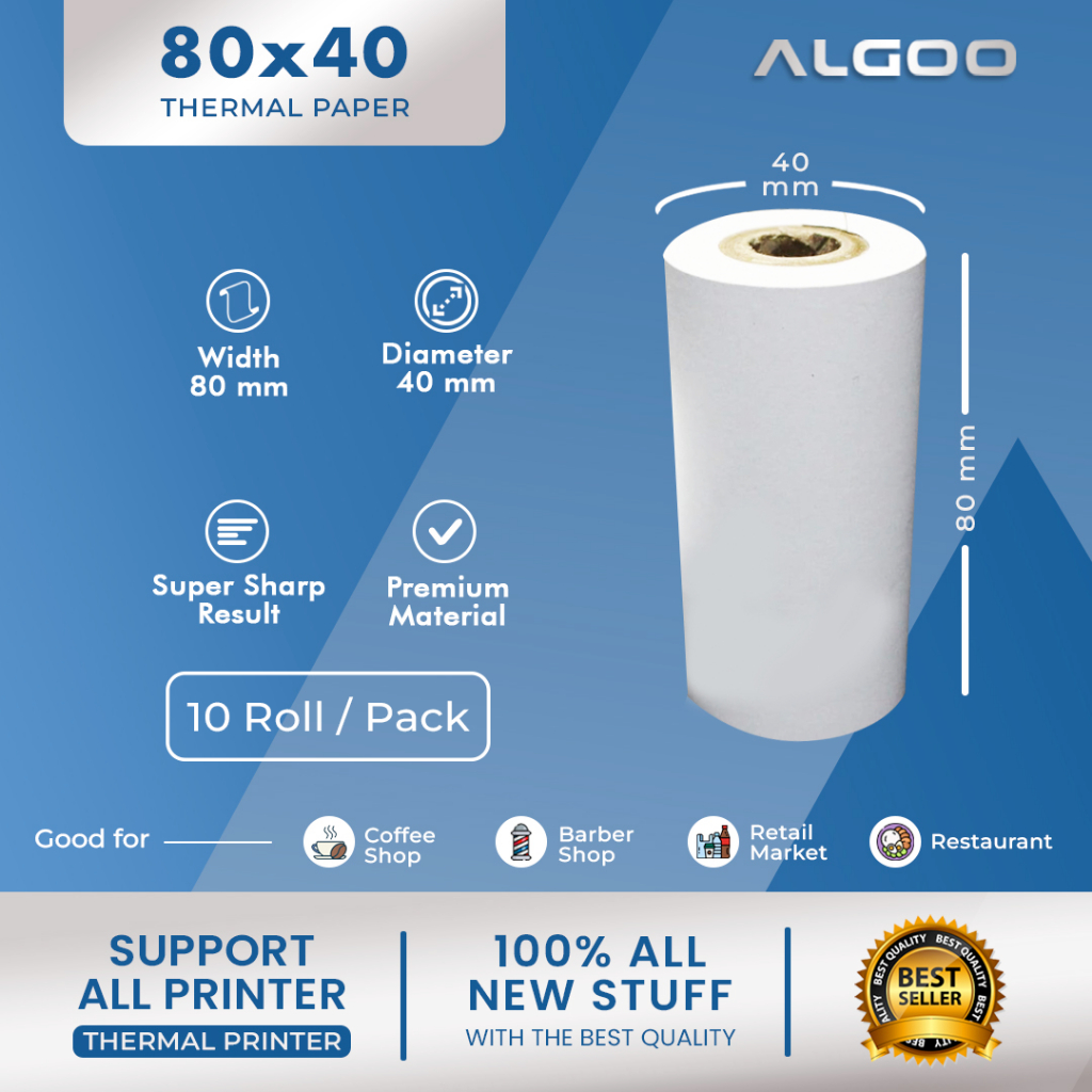 

ALGOO Kertas Thermal Struk 80x40mm PACK isi 10 Roll
