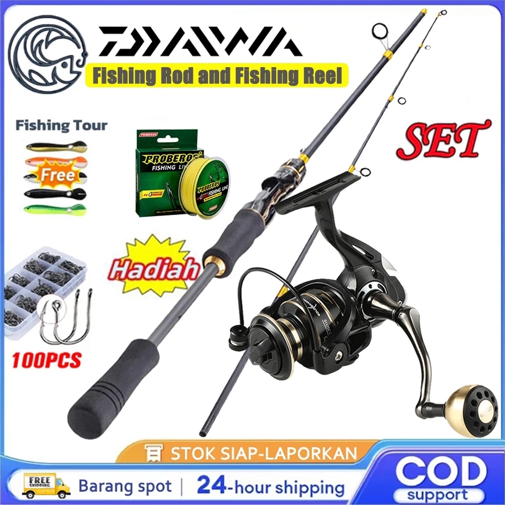 DAIWA Joran Pancing Set Dengan Bahan Serat Karbon 1.6M/1.8M/2.1M/2.4M Telescopic Pancingan LengkapUn