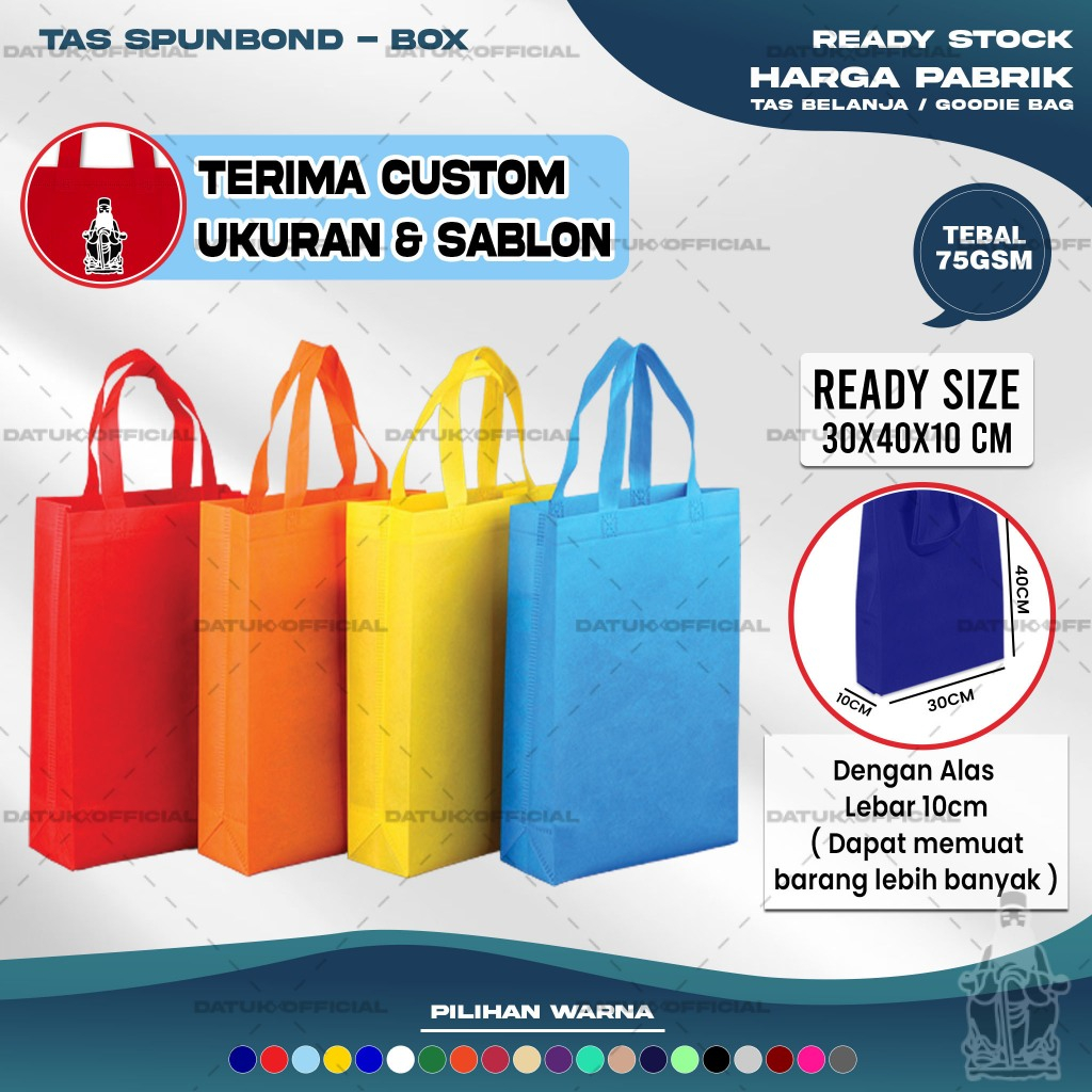 

Goodie Bag Tas Belanja Spunbond HBPA Kotak Box Ukuran 30x40x10 Kantong Kain Souvenir