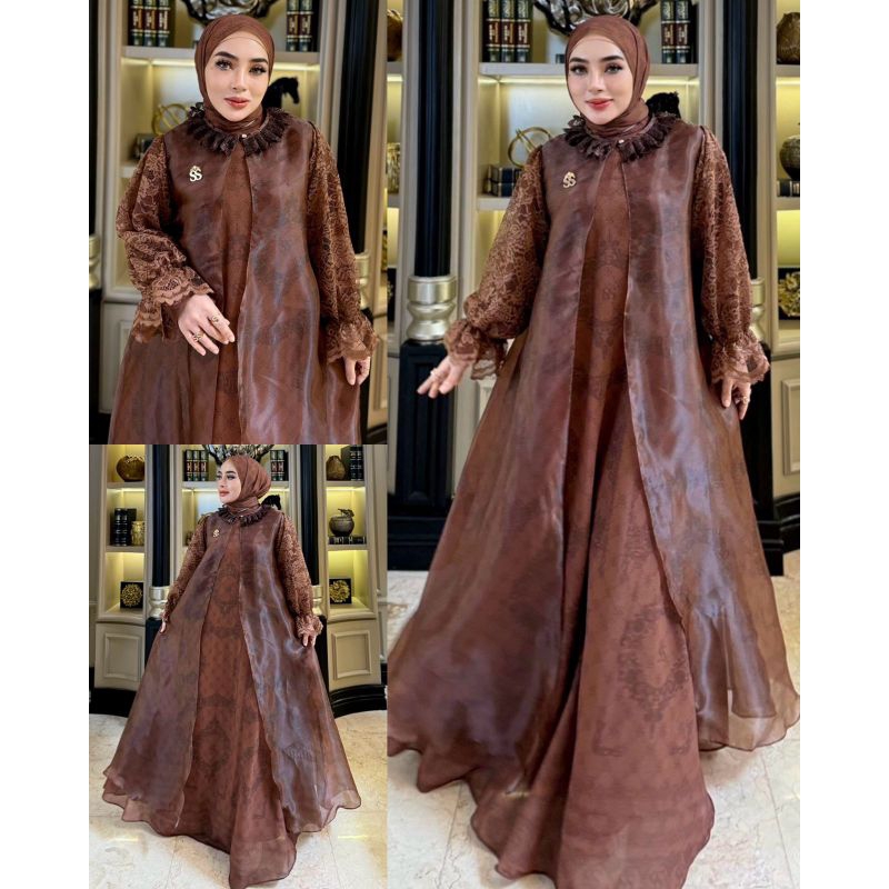shellasaukia set hijab outer organza coklat