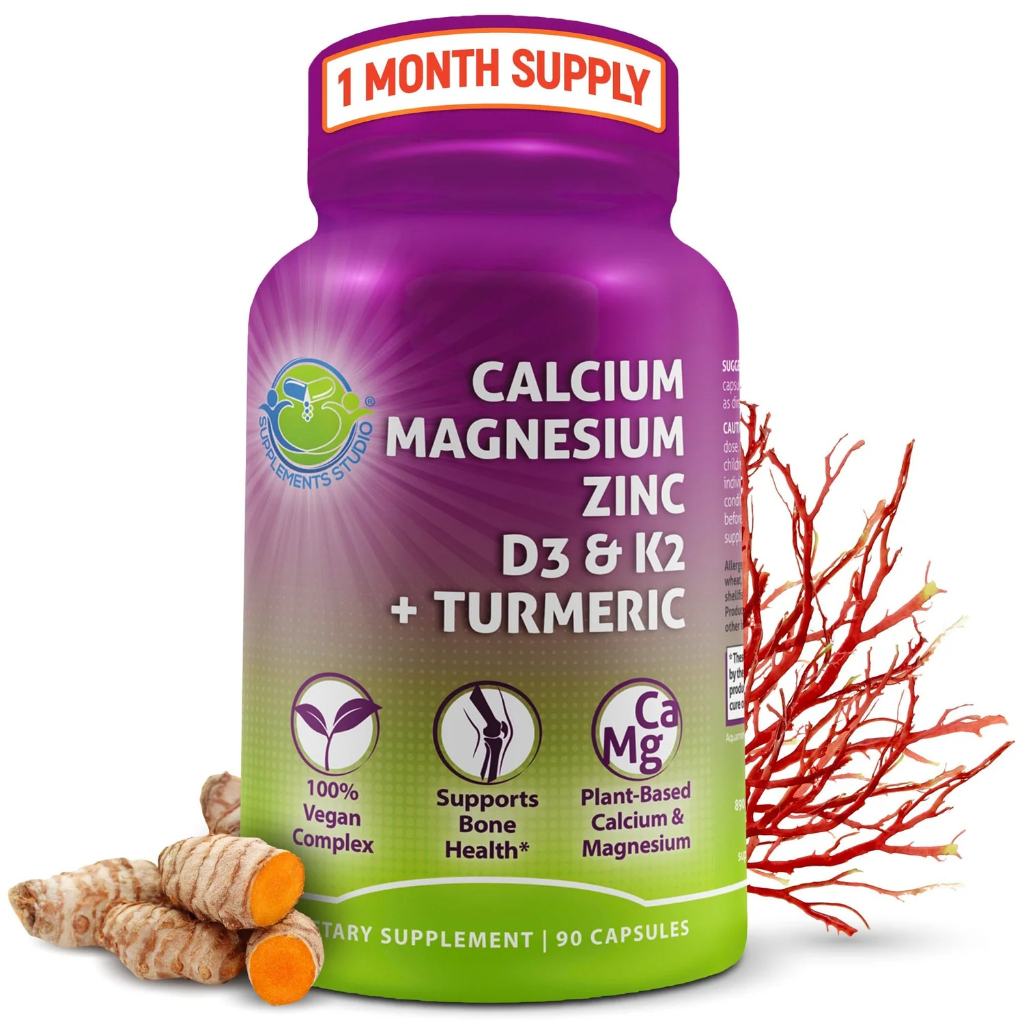 Calcium / Kalsium 500mg + D3K2 + Magnesium + ZINC + Organic Tumeric Supplement Studio USA Original