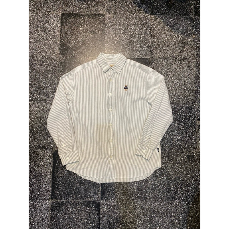 WHO AU GOLDEN BEAR STRIPE LOOSE OXFORD LONGSHIRT