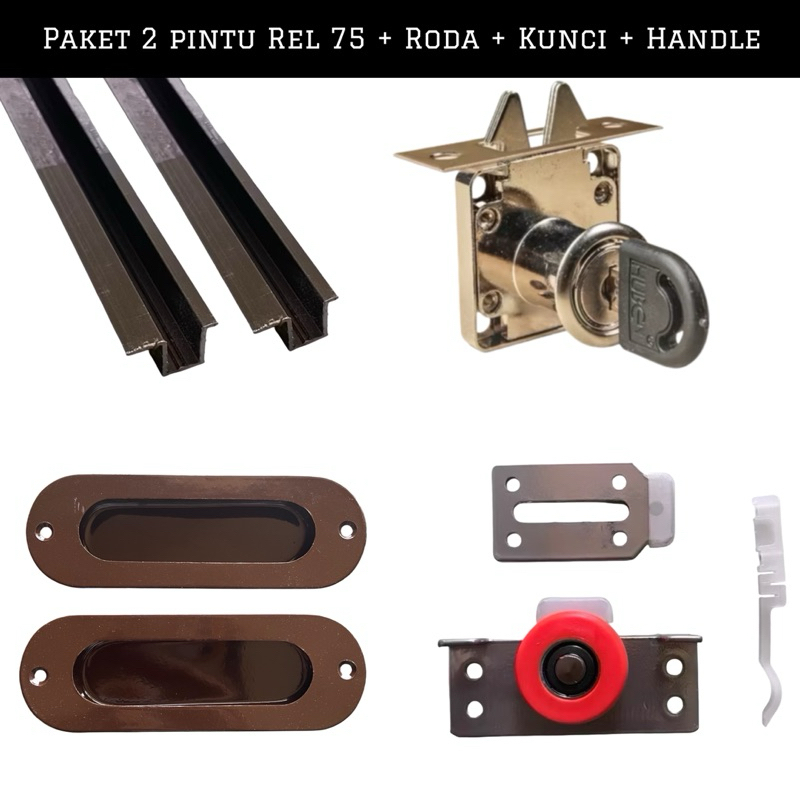 Set Rel Lemari sliding Model Tanam 75 2 Pintu,Rel Lemari Geser Lengkap Dengan Roda Kunci Handle