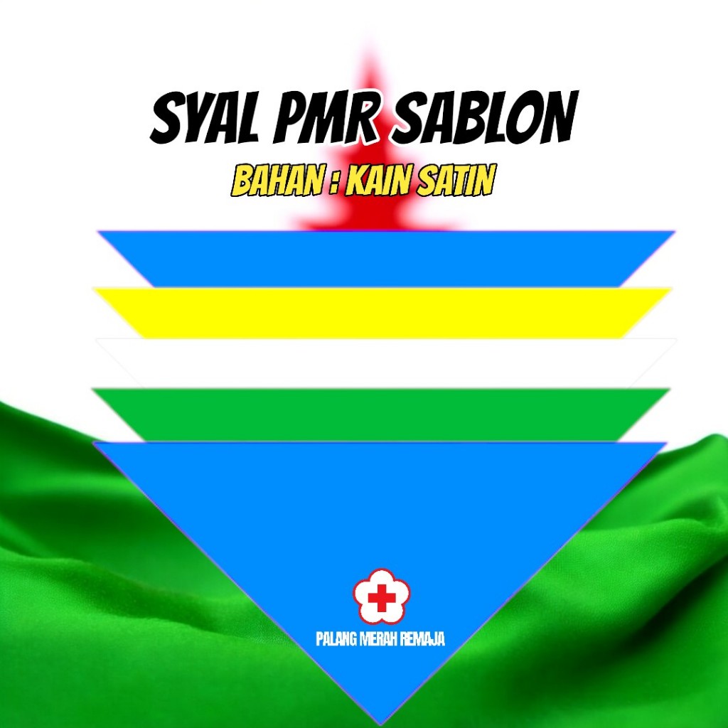 Syal PMR sablon hijau biru kuning putih / syal slayer PMR sablon