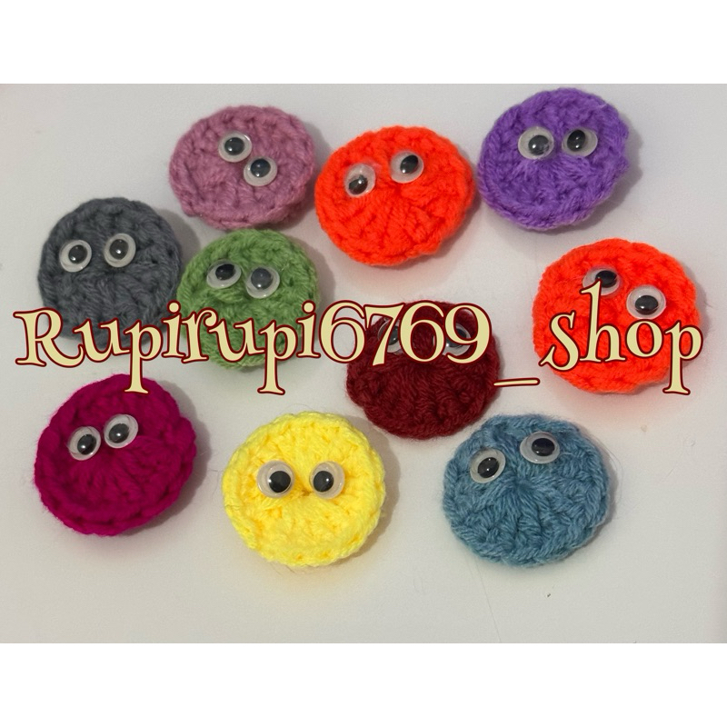 Aplikasi rajut kepala boneka kecil kira2 3cm isi 5 bisa request warna
