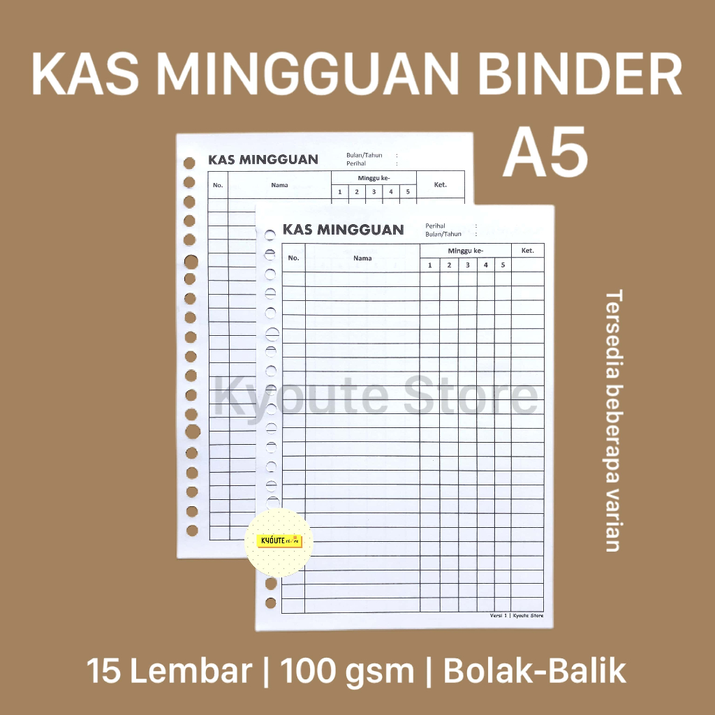 

Kertas Binder A5 Kas Mingguan Kyoute Catatan Keuangan Peserta/Anggota Weekly Financial Bills Tracker