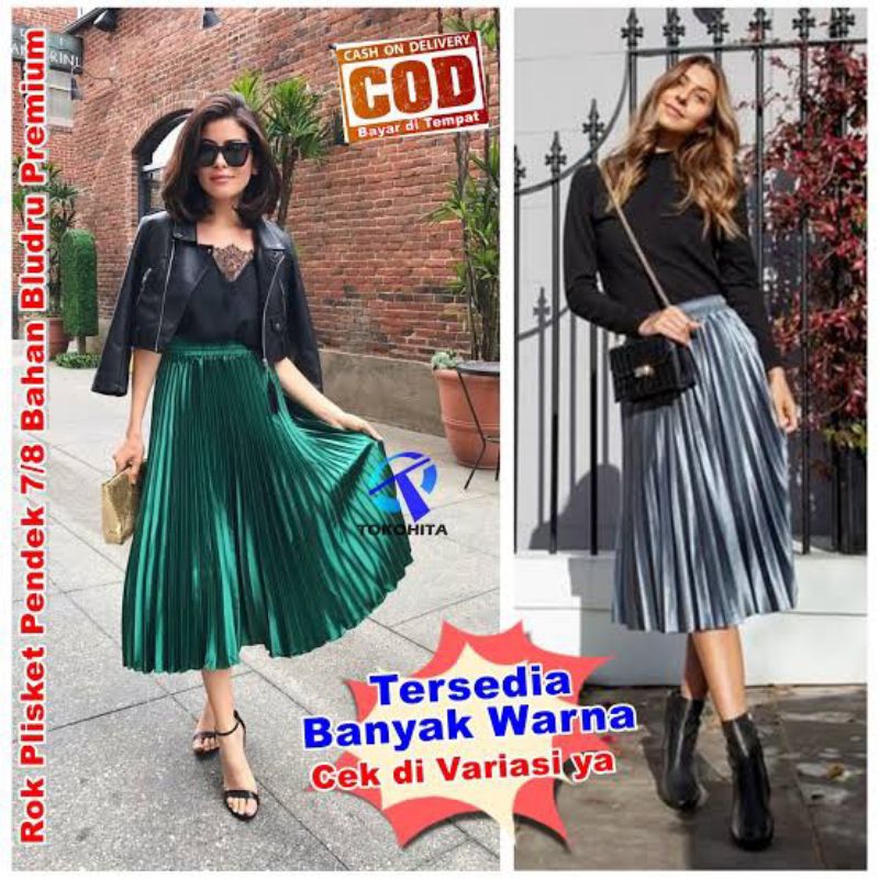 ROK 7/8 VELVET PLISKET/ROK BLUDRU PLISKET 7/8/ROK BLUDRU PENDEK/ROK BLUDRU DEWASA 7/8