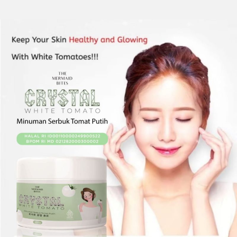 BPOM CRYSTAL WHITE TOMATO WITH L-CYSTEINE POWDER (40HARI) FREE KOREAN SHEETMASK