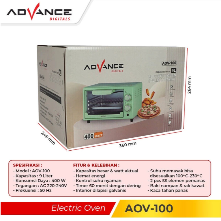 Oven Listrik Advance AOV-100 9L ADVANCE Electric Oven AOV100 Oven Listrik Kapasitas 9 Liter