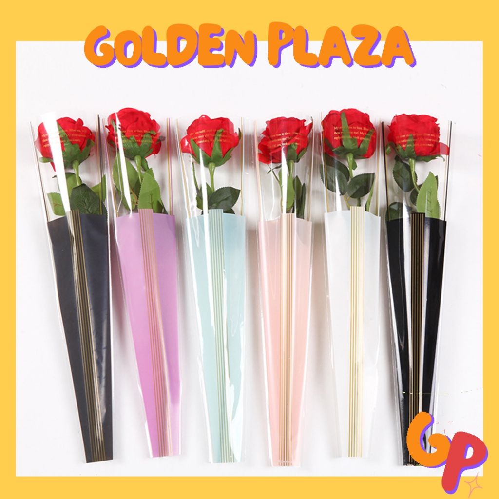 

(50 LEMBAR) Flower Wrapping Plastik Wrapping Bunga Buket Motif List Gold Single Wrapping SF12