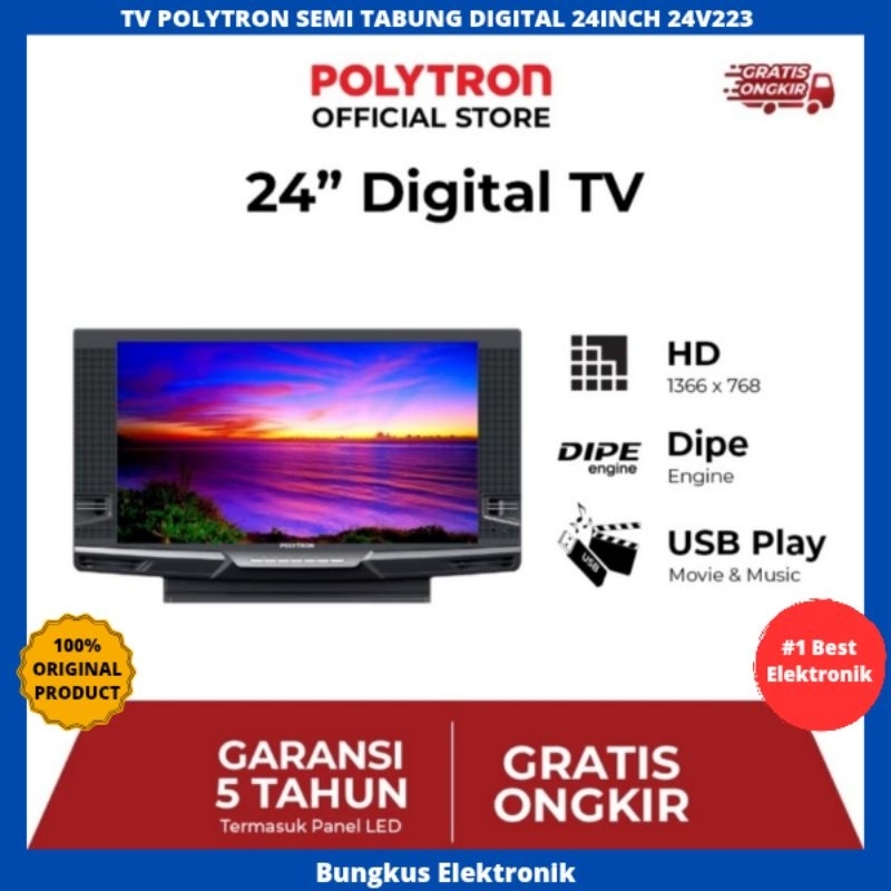 TV POLYTRON SEMI TABUNG 24INCH DIGITAL TV 24V223 TV SEMI TABUNG