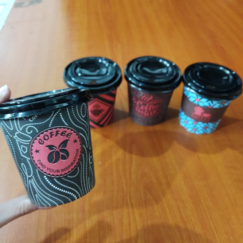 Paper Cup 6,5oz Coffee + Tutup + Sedotan - Gelas Kertas Kopi - 50 Pcs