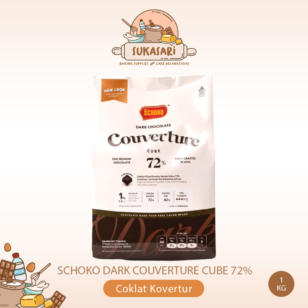 

SCHOKO Dark 72% Couverture Cube - 1 Kg / Coklat Kovertur Bentuk Dadu
