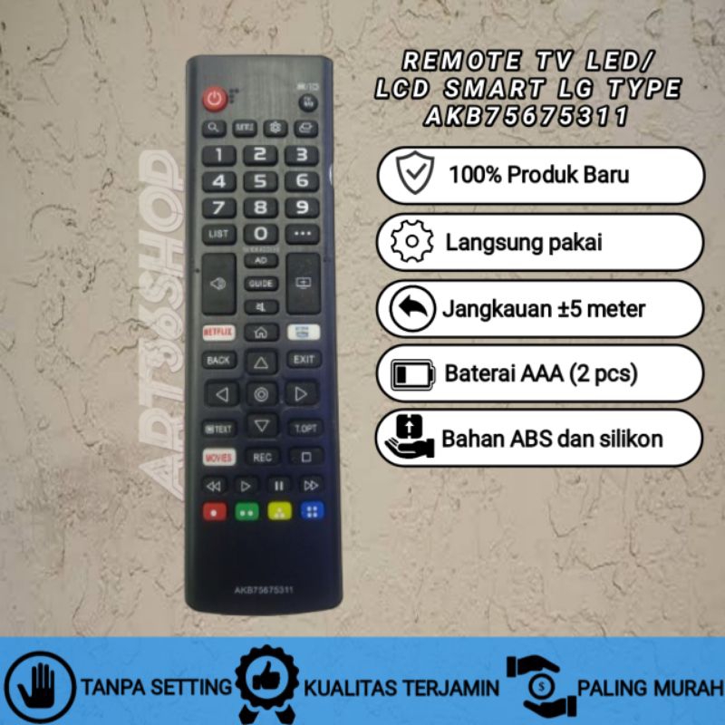 Remote TV LG AKB75675311 Smart TV Netflix Youtube Primevideo LED LCD