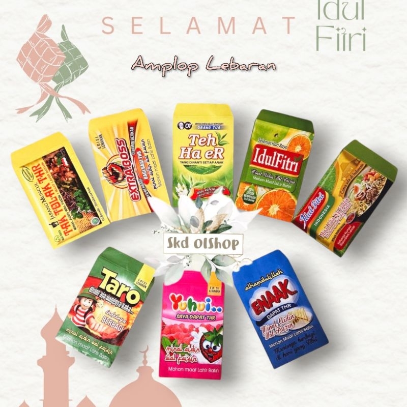 

100 lembar Amplop lebaran karakter Motif Snack serie A ukuran medium mix gambar