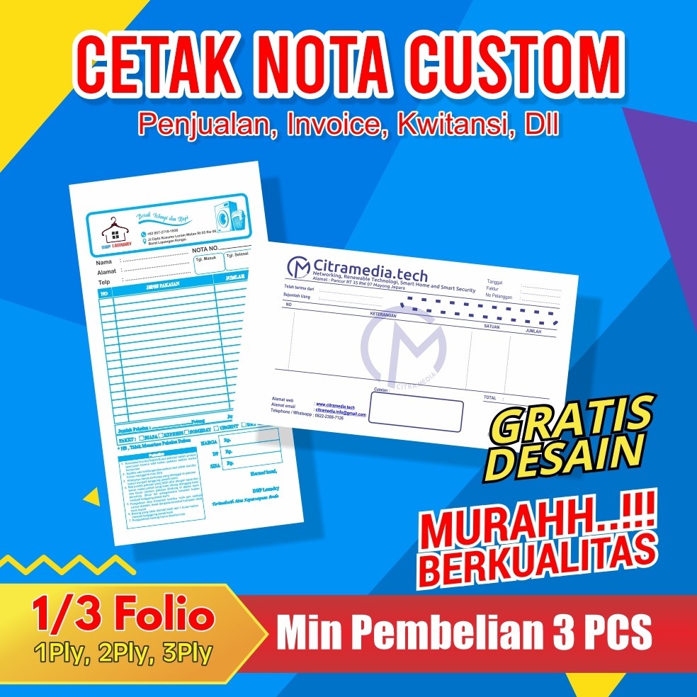 

Nota Custom ukuran 1/3 Folio | Free Desain Isi 50lbr