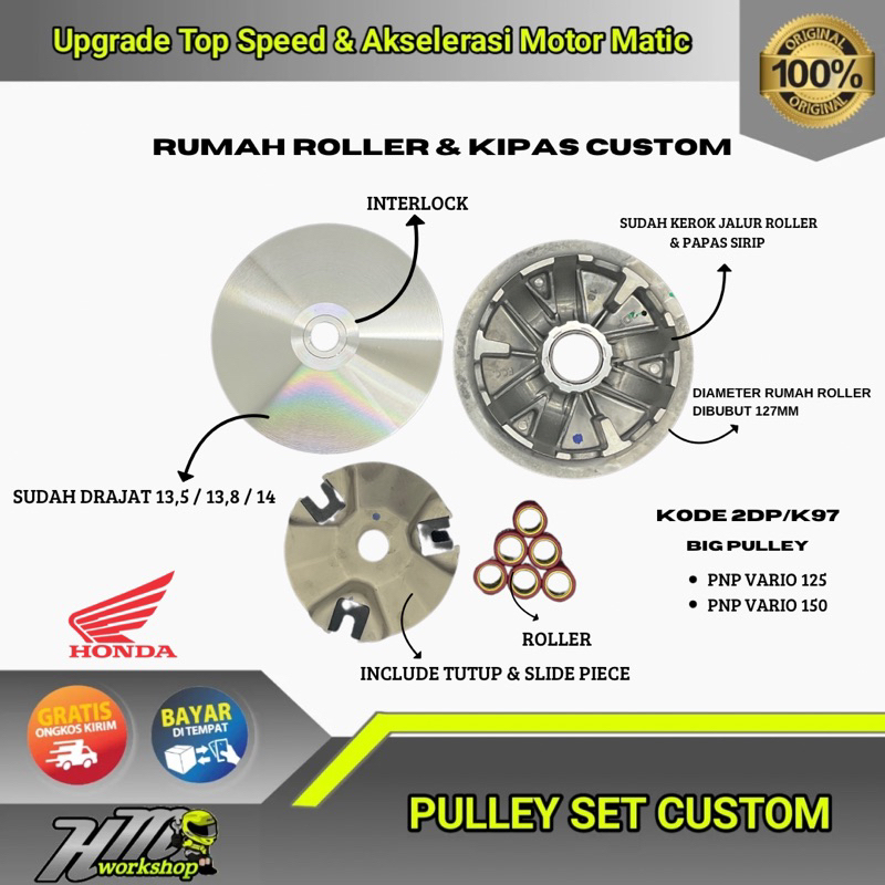rumah roller bubut custom big pulley pnp vario 150,125, pcx 150 pakai rumah roller Nmax D 127mm suda