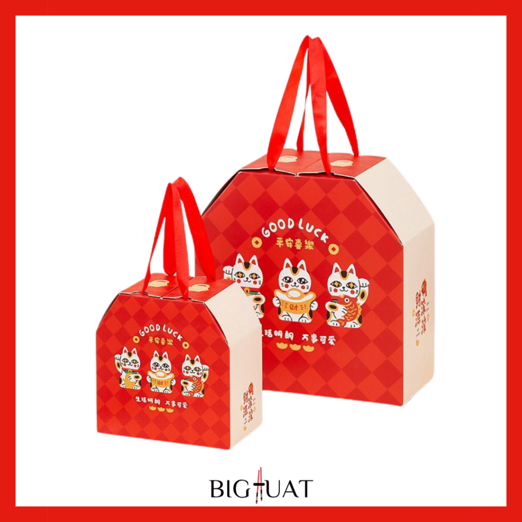 

[bighuat] Paper Bag Box Hampers Motif Kucing Good Luck Merah Tas Tenteng Kotak Goodie Bag Sincia