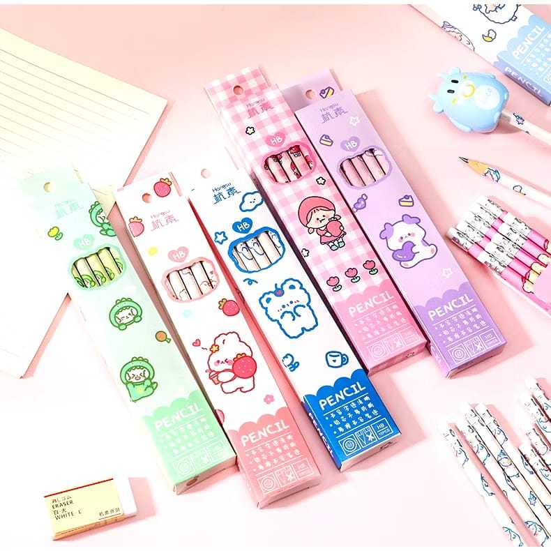 

Zo23 Pensil 2B motif lucu Pensil Box isi 12pcs + Serutan Karakter Lucu