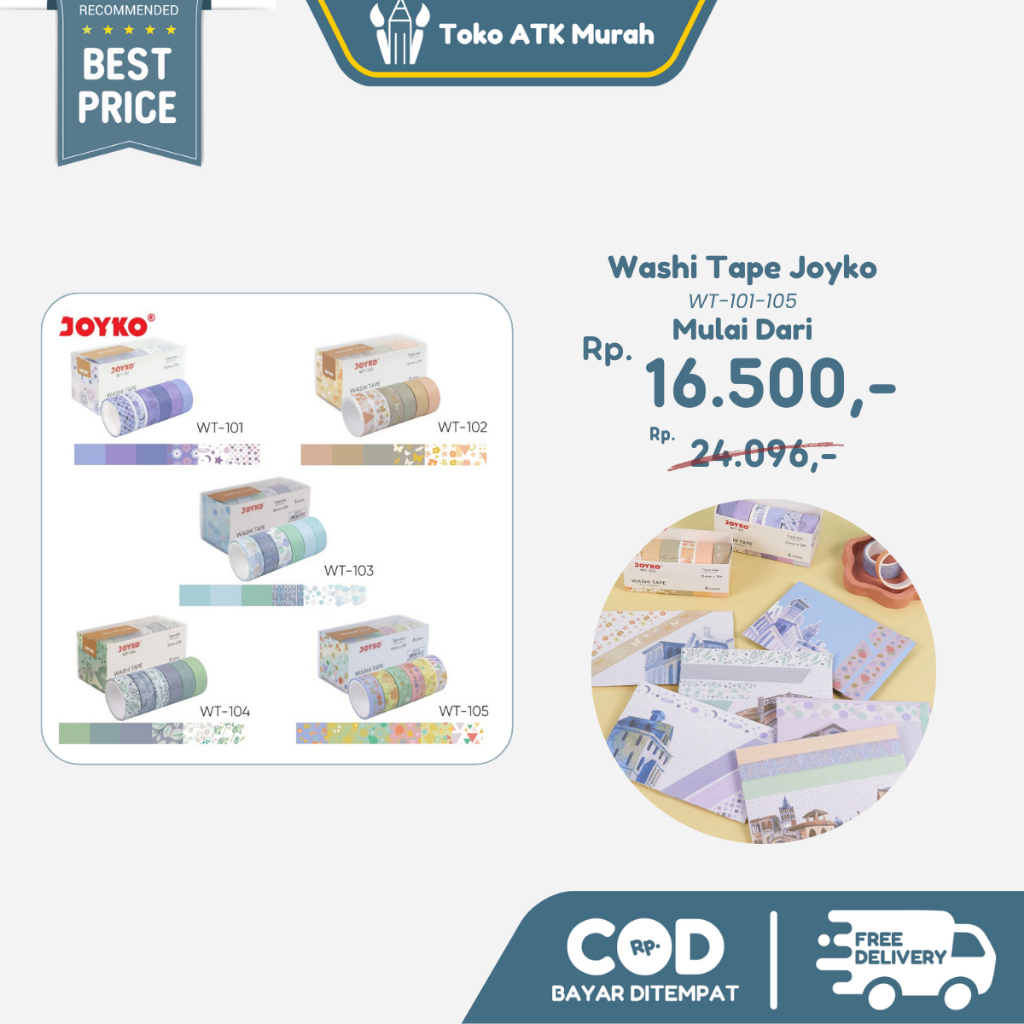 

Washi Tape Joyko WT-101~105 Pita Perekat Selotip Kertas Warna