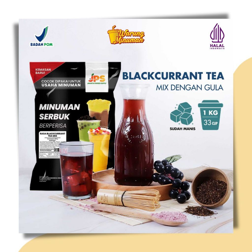 

JPS Mix Blackcurrant Tea 1 kg Bubuk Minuman Dengan Gula / Serbuk Instan Teh