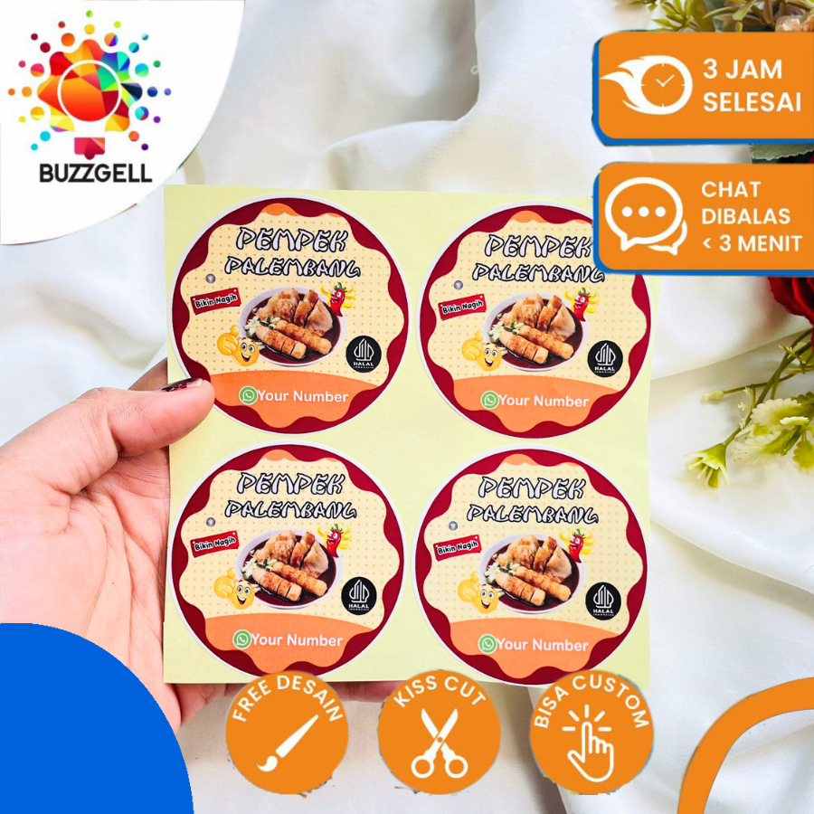 

2-4 Stiker Buzzgell Murah Cetal Sticker Makanan Khas Palembang Label Kemasanan Pempek Tekwan Bulat