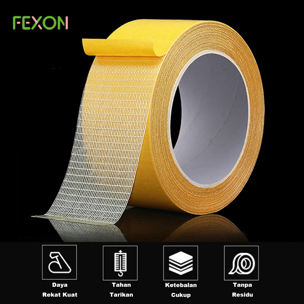 

FEXON COD Lakban Fiber Jala/Double Tape Grid Perekat Kuat/Lakban Grid 2 Sisi Tebal/Lakban Grid Non Toxic- Daya Rekat Kuat, Tahan Tarikan, Tanpa Residu