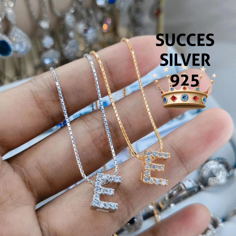 KALUNG PERAK ASLI 925  LAPIS EMAS VARIASI ITALI + HURUF E