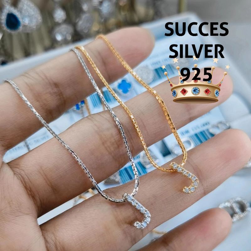 KALUNG PERAK ASLI 925 LAPIS EMAS VARIASI ITALI + HURUF J
