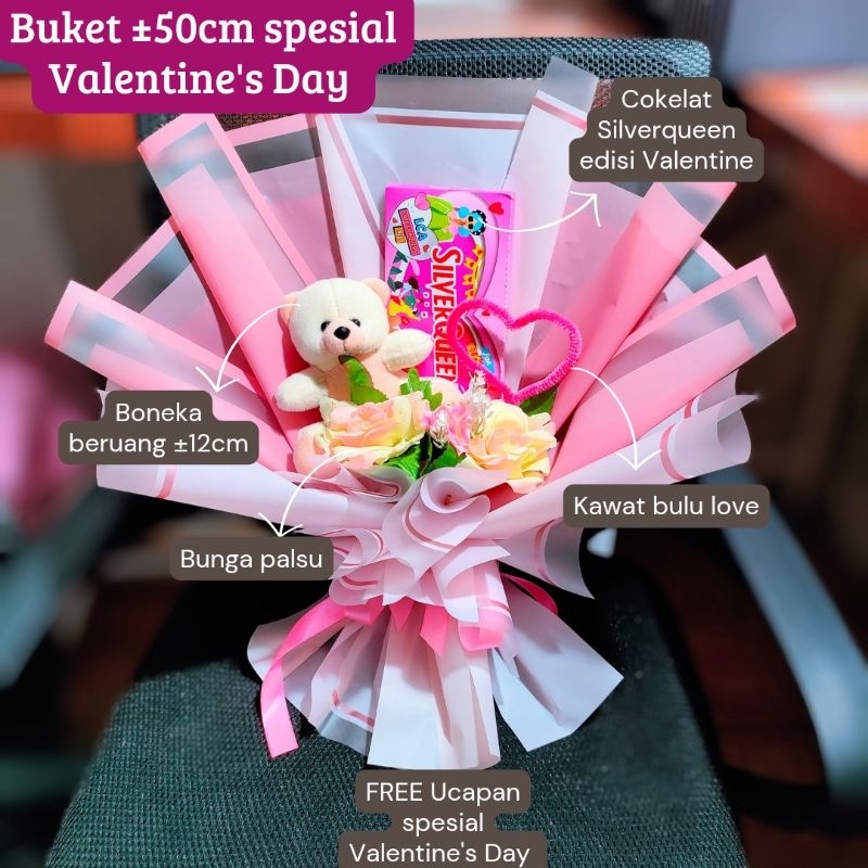 

Spesial Valentine's Day / Buket boneka coklat edisi Valentine / kado valentine untuk cewek / hadiah valentine buat cewek / hampers valentine / buket valentine / valentine gift / Silverqueen valentine