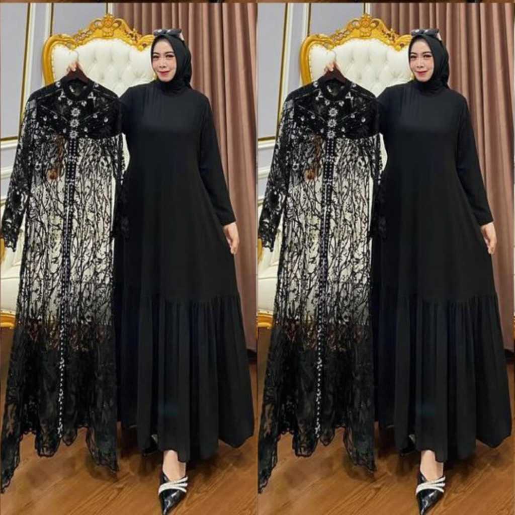 Gamis Zalia Set Wanita Remaja Terbaru 2025/Gamis Lebaran Model Terbaru/Dress Bahan Ceruty Babydol Mi