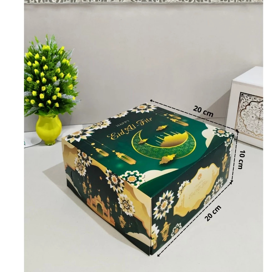 

( 10 Pcs) Box Packaging Dus Kue Hampers Lebaran Box Kue Kotak Premium Warna Hijau Ukuran 20x20x10 Cm