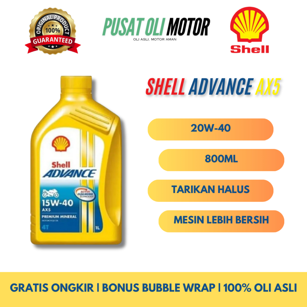 OLI SHELL ADVANCE AX5 MATIC SCOOTER 15W-40 800ML OLI MOTOR SHELL ASLI ORI