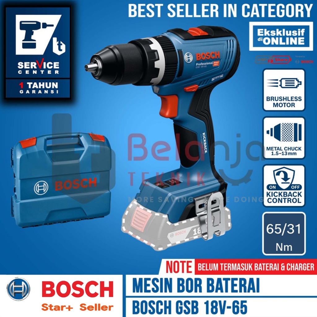 Mesin Bor Tembok Baterai Bosch GSB 18V-65 Hammer Drill Brushless Cordless GSB 18V 65 13MM SOLO