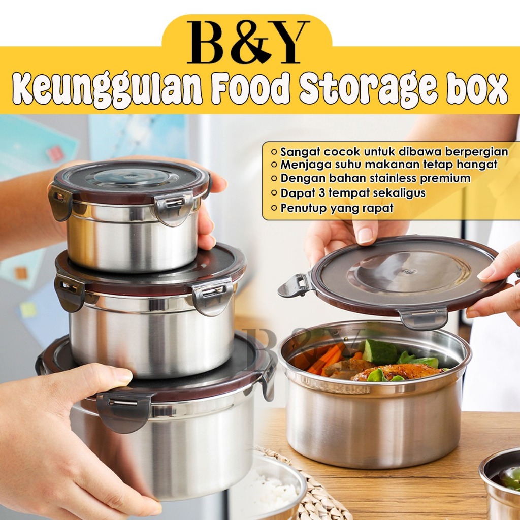 Toples bulat tupperware stainless foodgrade makanan penutup klip anti tumpah Food Storage Box