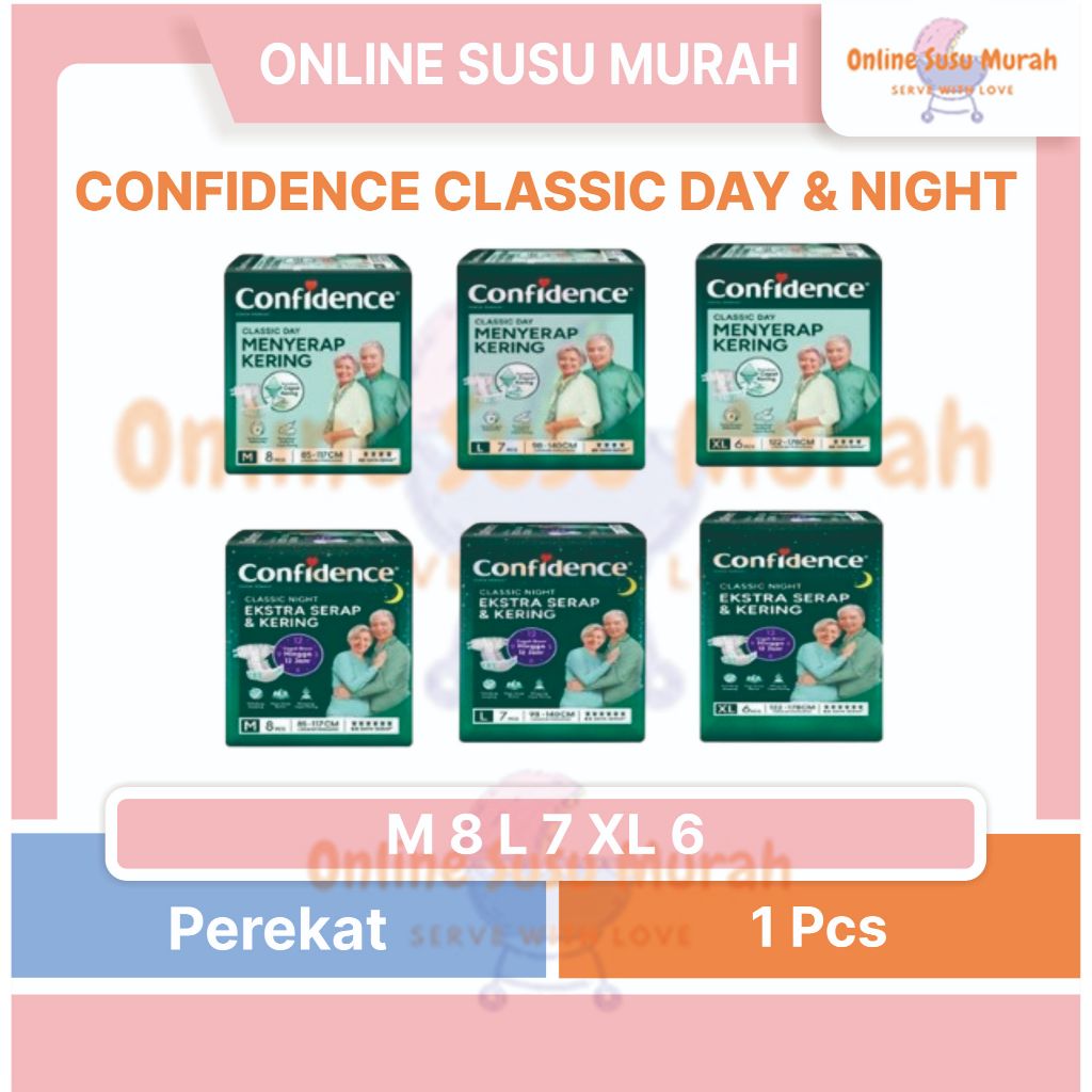 CONFIDENCE ADULT DIAPERS TAPE CLASSIC DAY NIGHT M8 L7 XL6 POPOK DEWASA PEREKAT M 8 L 7 XL 6 PPKS