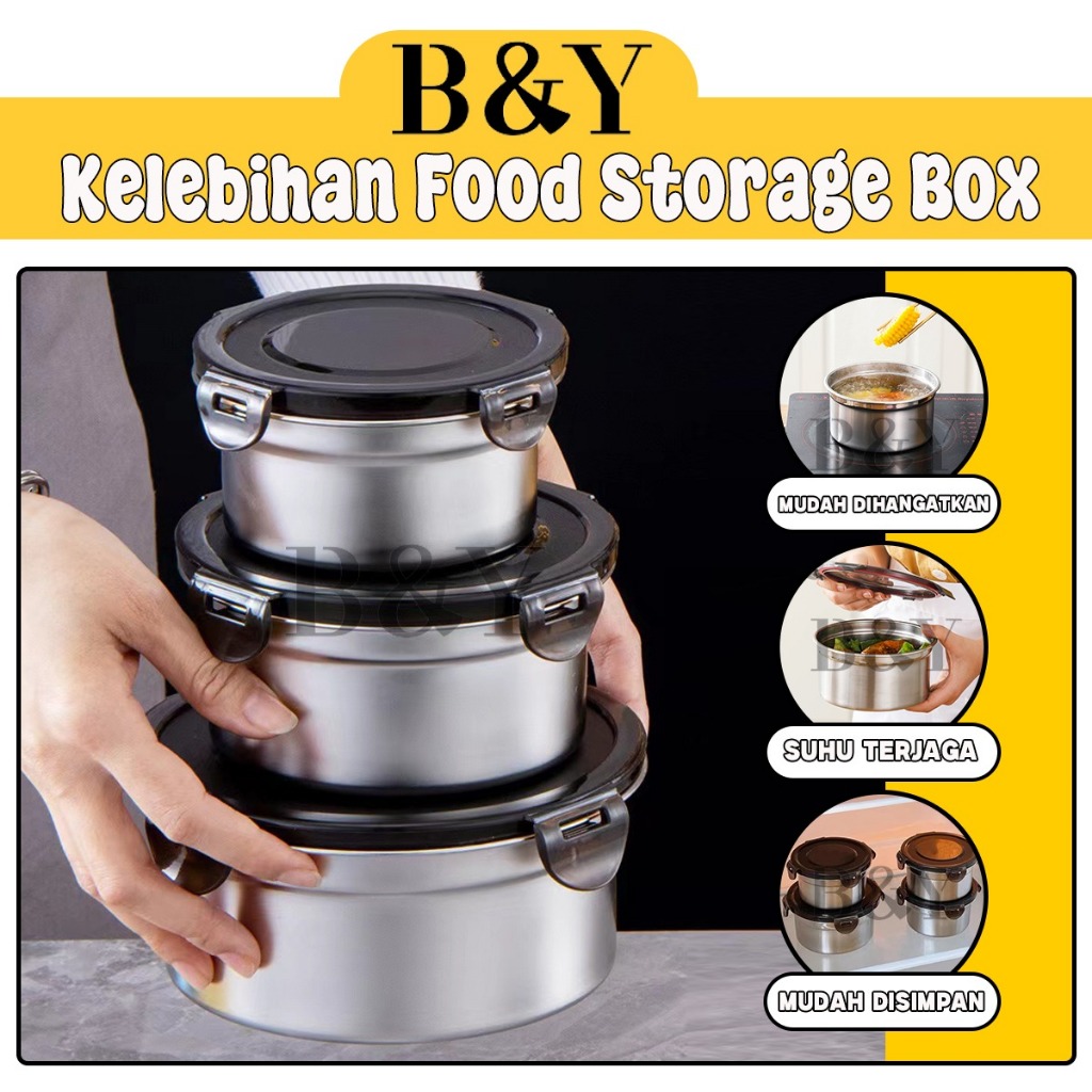 Toples bulat tupperware stainless foodgrade makanan penutup klip anti tumpah Food Storage Box
