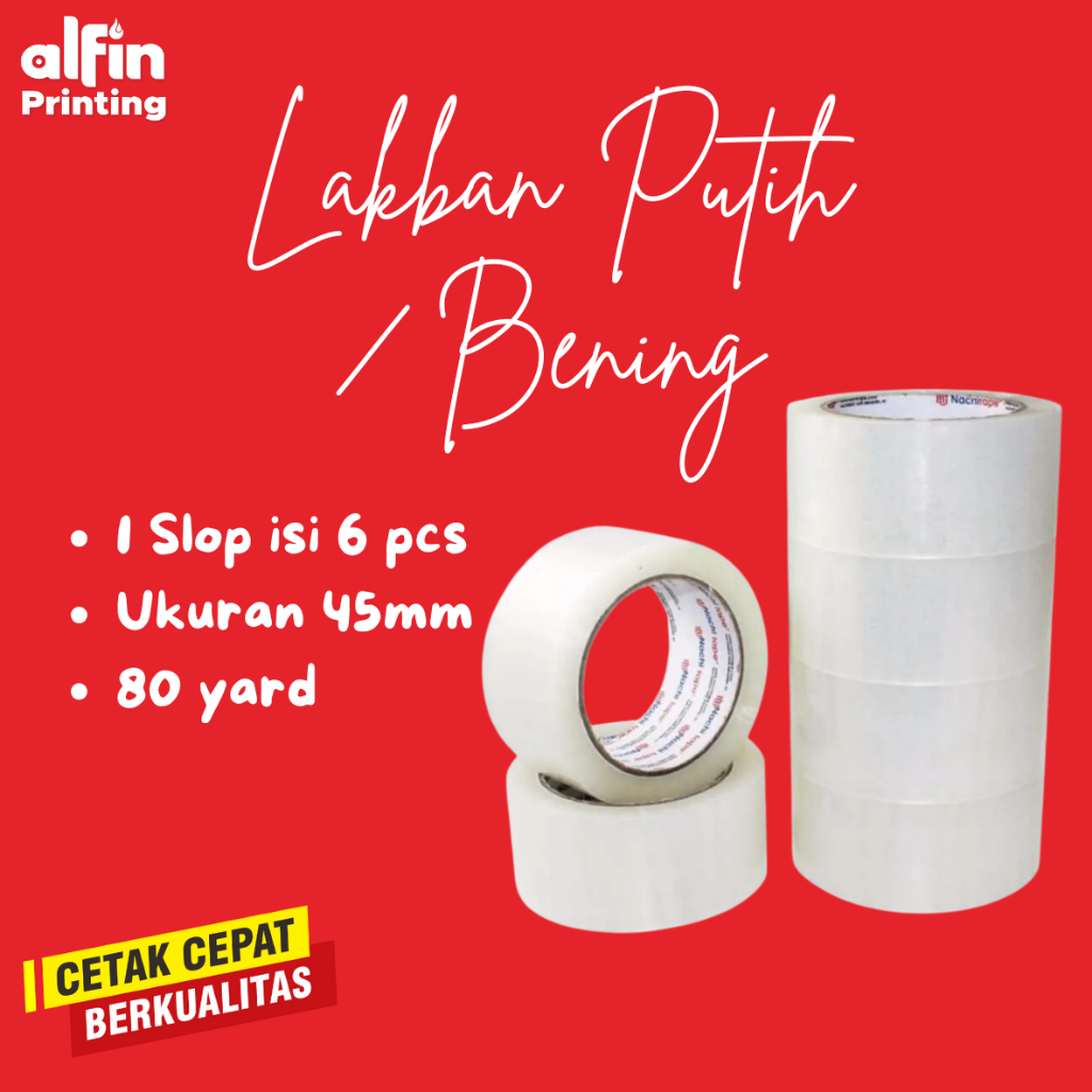

LAKBAN BENING / PUTIH 1 SLOP ISI 6PCS 45MM 90 YARD TAPE MURAH
