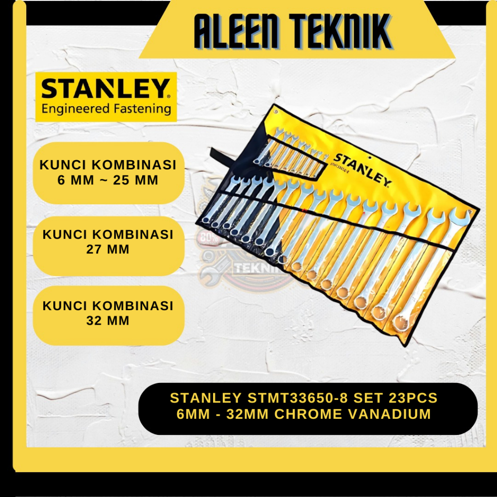 STANLEY STMT33650-8 Kunci Ring Pas Set 23pcs Kunci Ring 6MM - 32MM Chrome Vanadium Stanley STMT33650