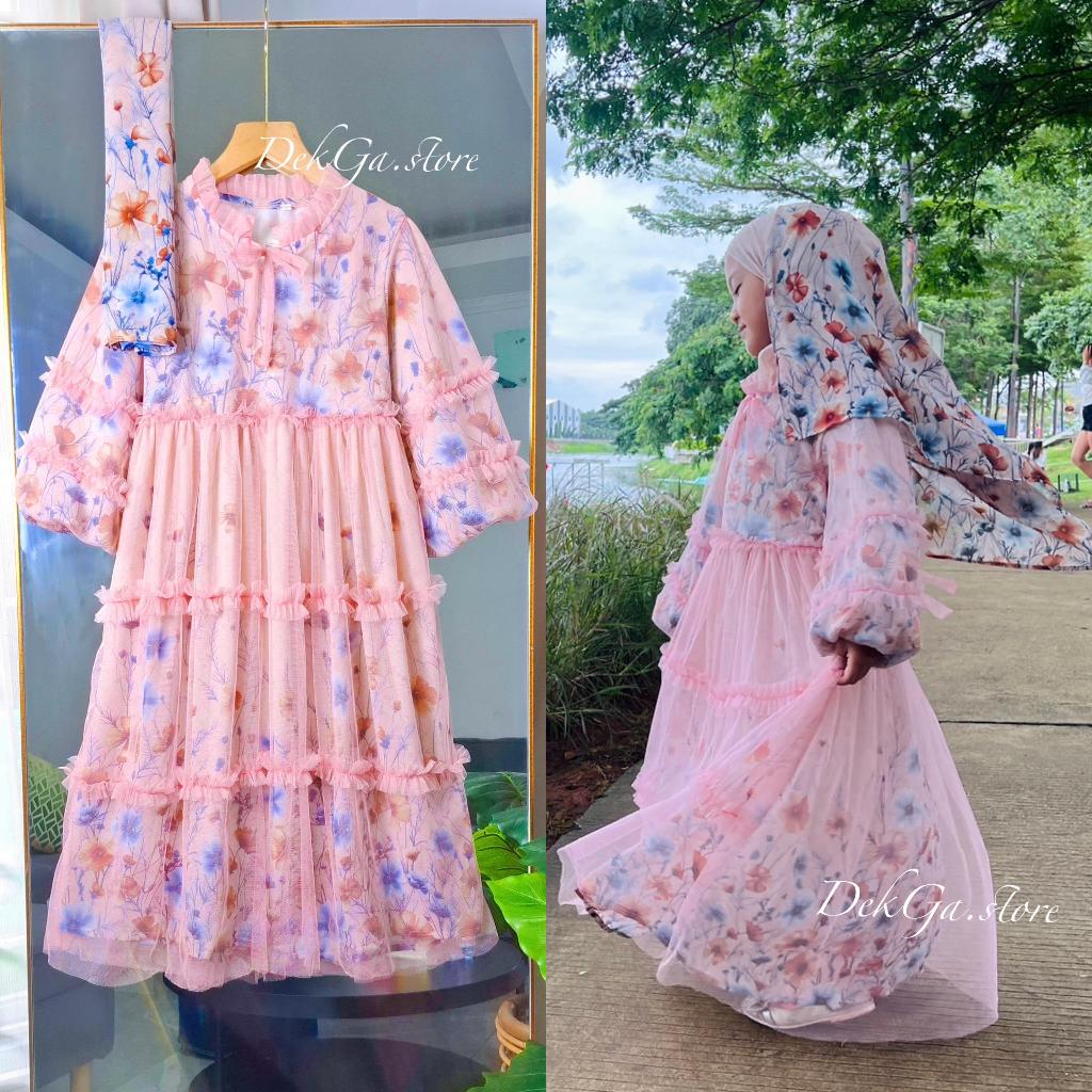 Moana Gamis Ceruty mix kain tile set Hijab Baju muslim anak kekinian 2025 usia 2-13tahun