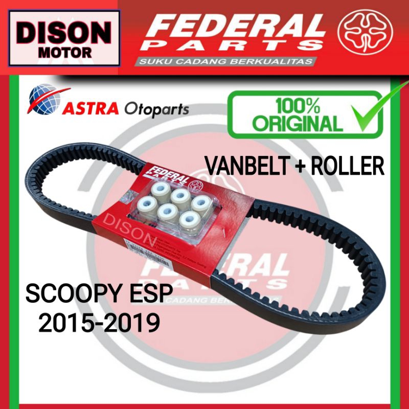 Paket vanbelt set + roller scoopy esp tahun 2015-2019 K44 original vbelt vanbel set federal