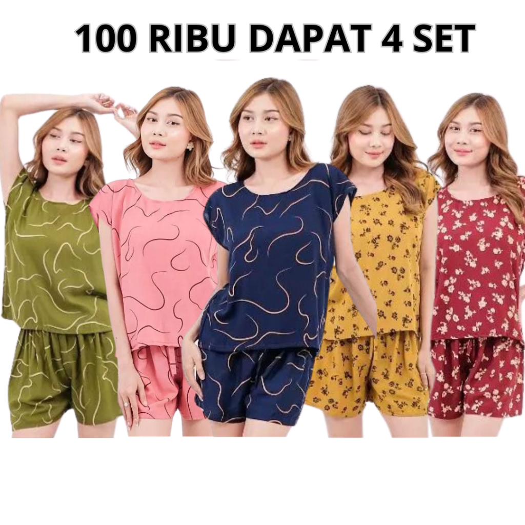 [COD] PAKET HEMAT 4 PCS SETELAN ONE SET BAJU TIDUR WANITA KEKINIAN / SETELAN BALI WANITA / SETELAN O