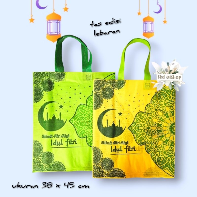 

Goodie Bag Spunbond/Tas Bingkisan EDISI IDUL FITRI LEBARAN 38x45x8 DESIGN 4 SISI isi 12 pcs