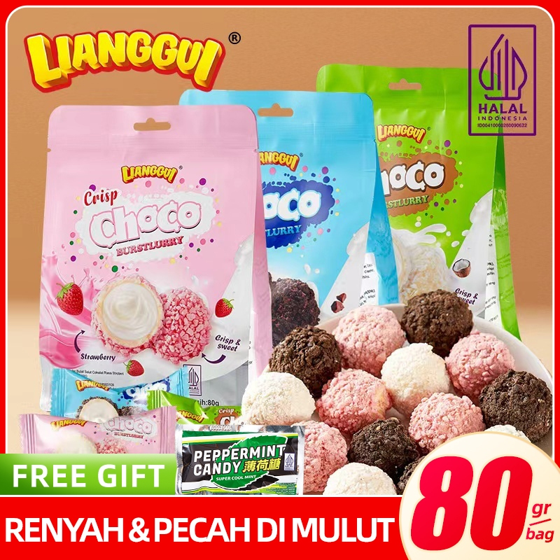 

[HALAL] Enak Snack Lianggui Crisp Burstlurry Choco Strawberry Coconut Flavour Crisp Choco Wafer Salut Snack Wafer Mini Coklat Ball