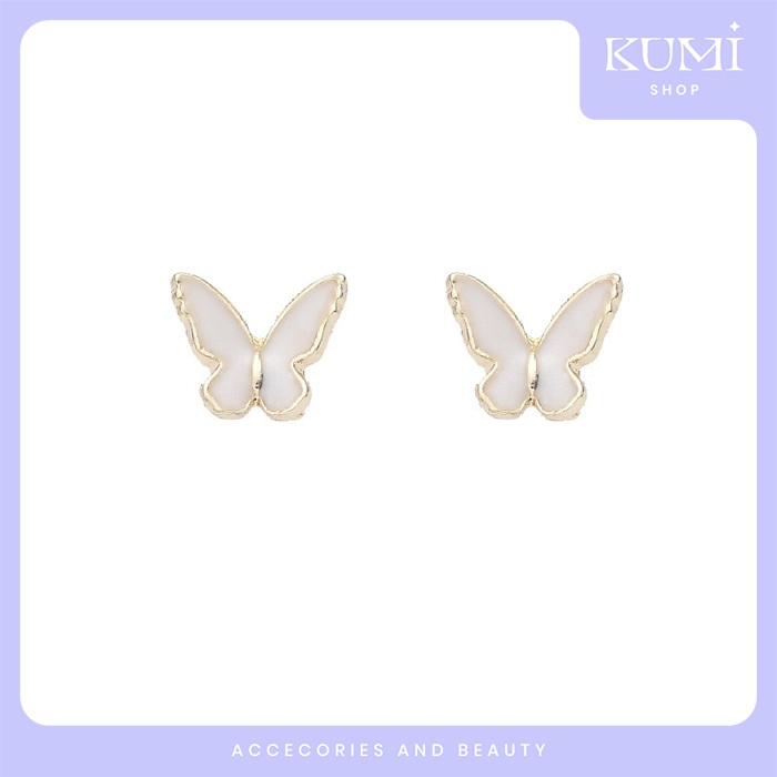 Anting Korea Kupu - Kupu manis Putih Cantik Emas Tusuk [ATGKUPU03]