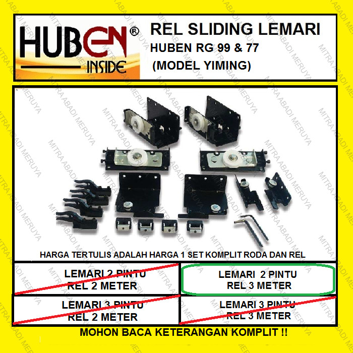 Huben RG99 RG77 2 Pintu 3 Meter Rel sliding Lemari Rel Yiming Geser Lemari Set Roda Gantung Furnitur