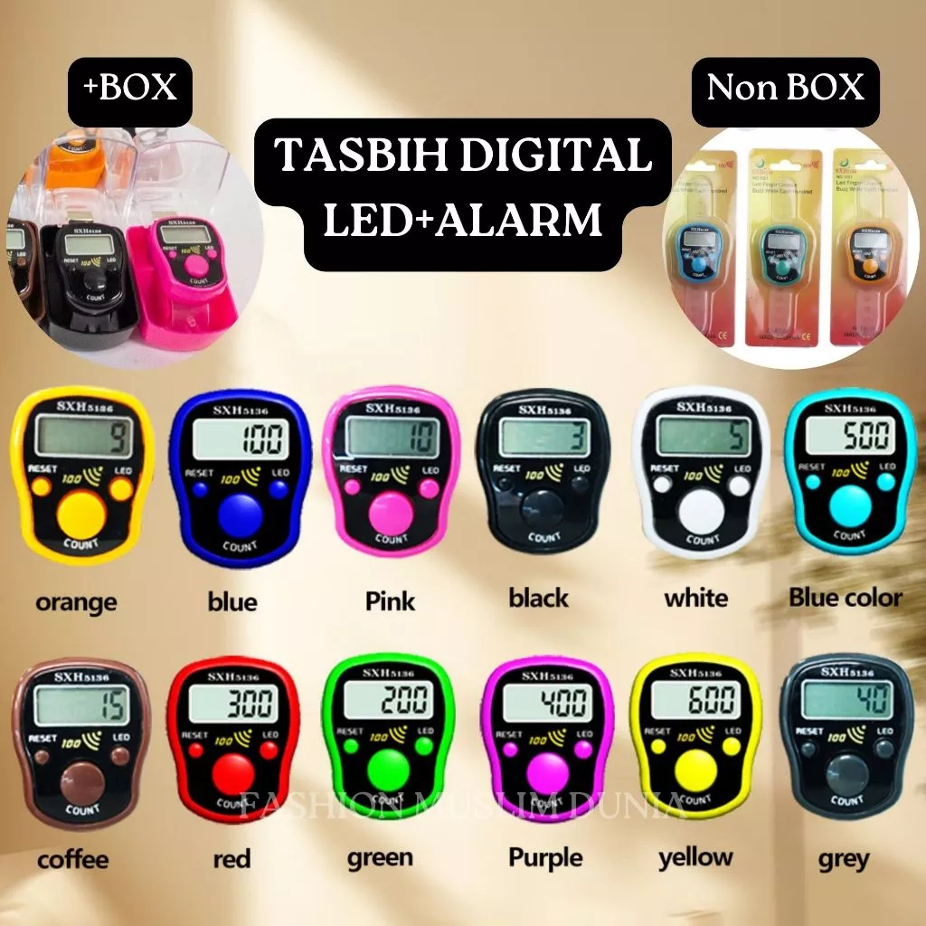 Tasbih Alarm LED SHX5136 Digital Finger Counter LED Alarm 100 Akan Bunyi