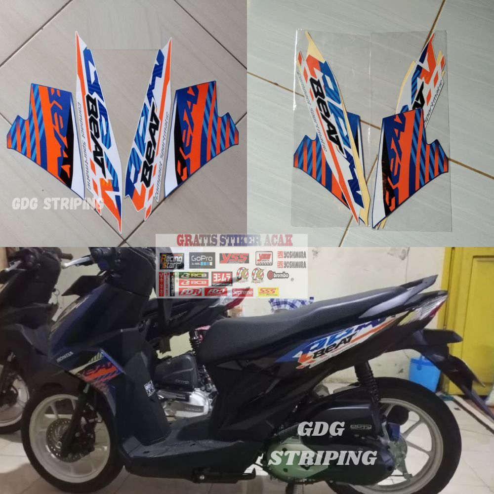 Striping Stiker Motor Honda Beat Fi Cbs 2021 Biru Oren Murah